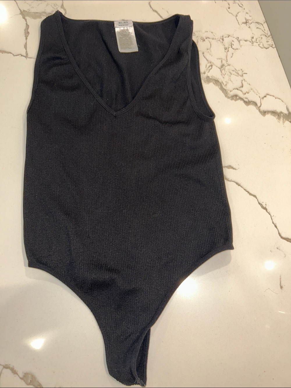 Cotton On Black Ribbed V-Neck One-Piece Bodysuit